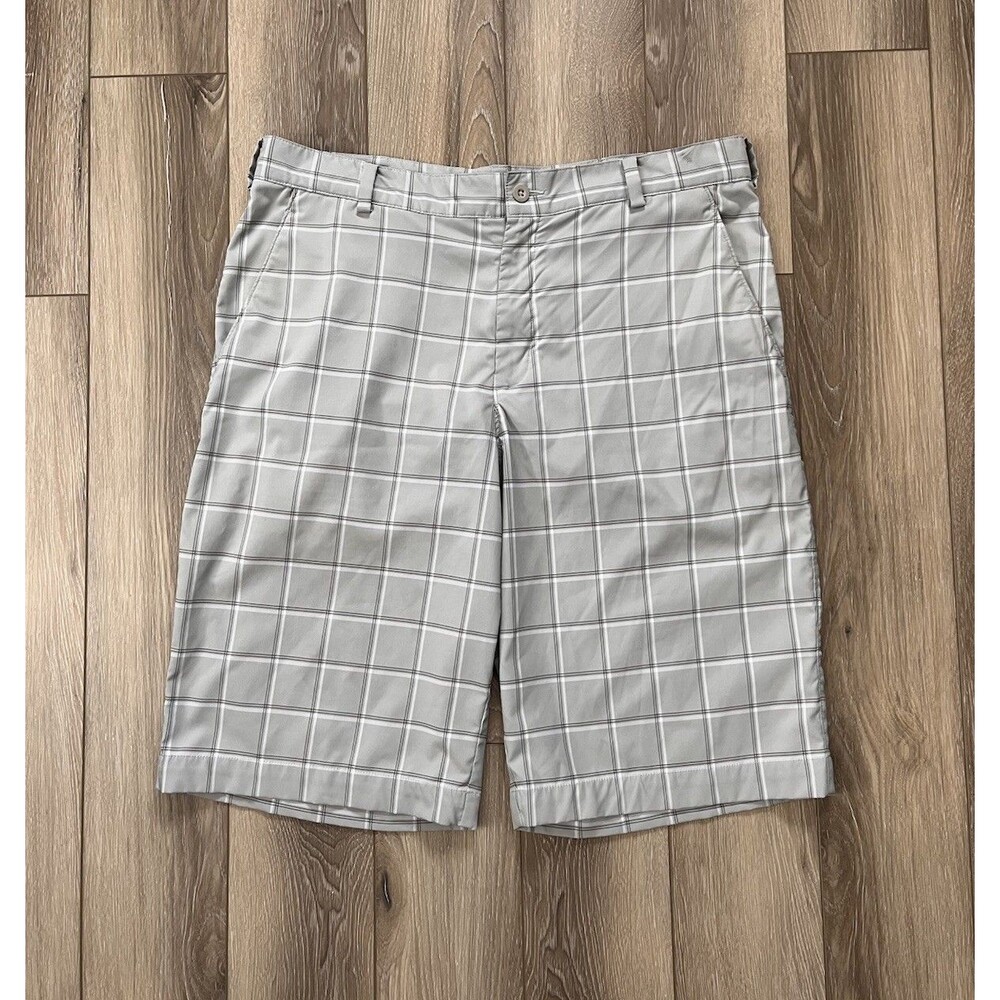 Nike Shorts Mens Size 34” Waist Gray Plaid Chino Golf Lightweight Soft Sharp